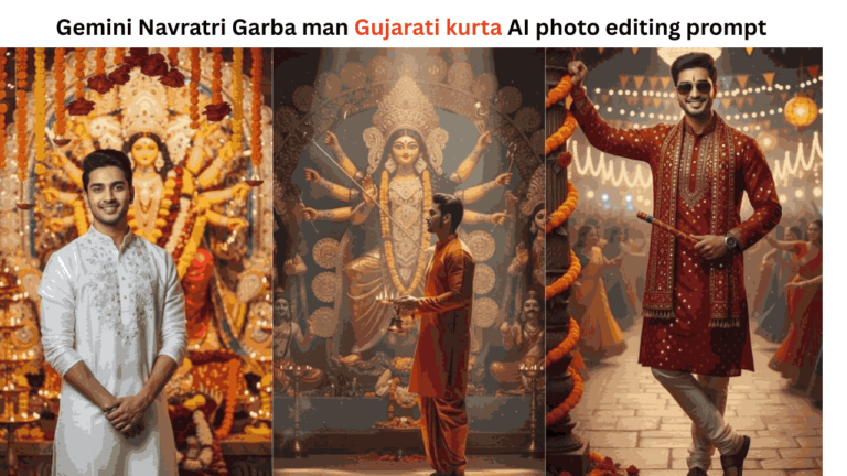 Gemini Navratri Garba man Gujarati kurta AI photo editing prompt
